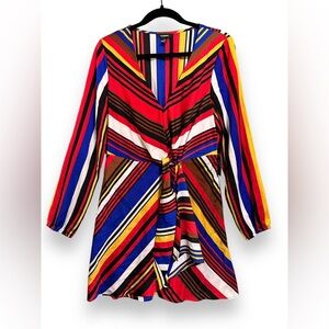 Express multicolor short dress with front tie